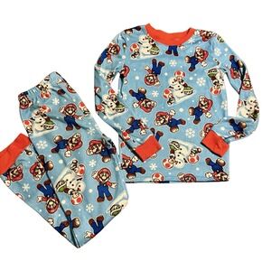 Super Mario Boys Pajama Set Size 10 Snug Fit Long Sleeve Top & Pants Winter Snow